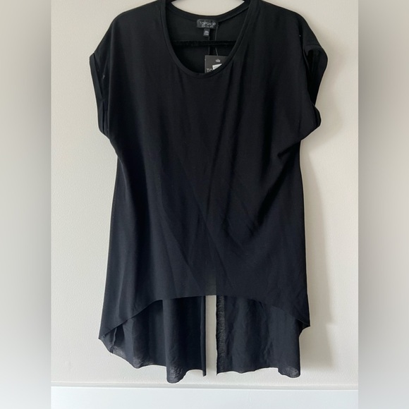 Topshop Tops - Topshop Black High Low Sheer Hem Tunic Blouse NWT Size US 6 UK 10